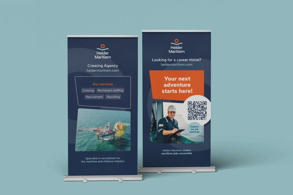 Grafisch ontwerp Zuid-Holland. Helder Maritiem roll-up banners grafische vormgeving