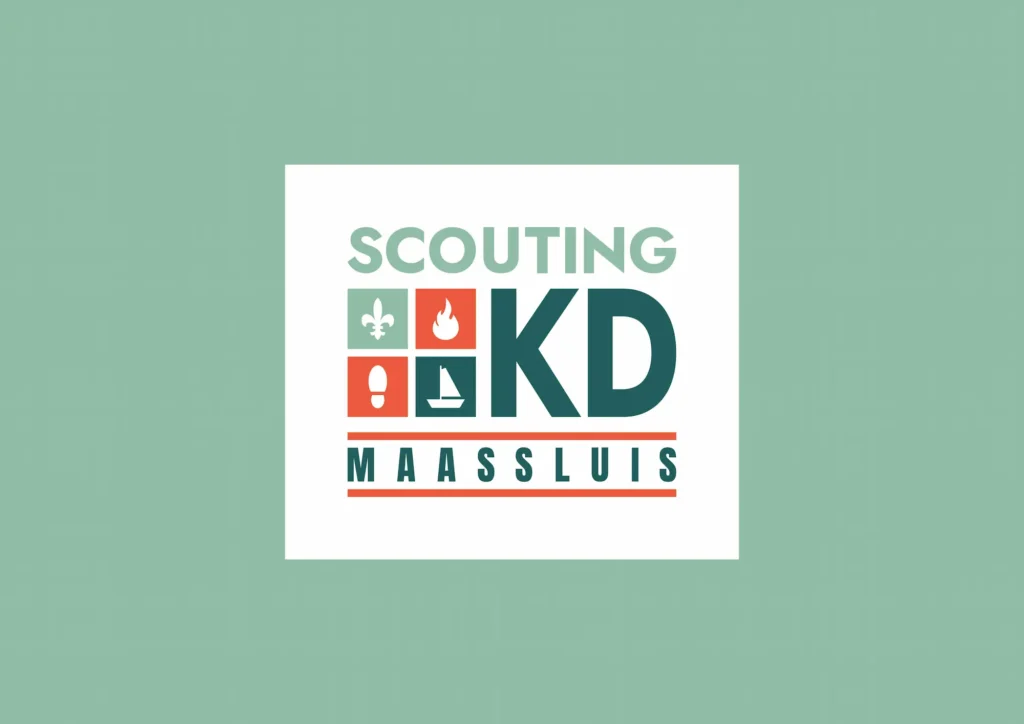 Visuele identiteit Scouting KD in Maassluis. Kleurrijke branding voor Scouting Karel Doormangroep.