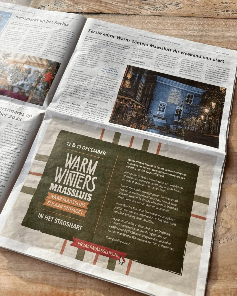 Visuele identiteit Warm Winters Maassluis - Krantenartikel